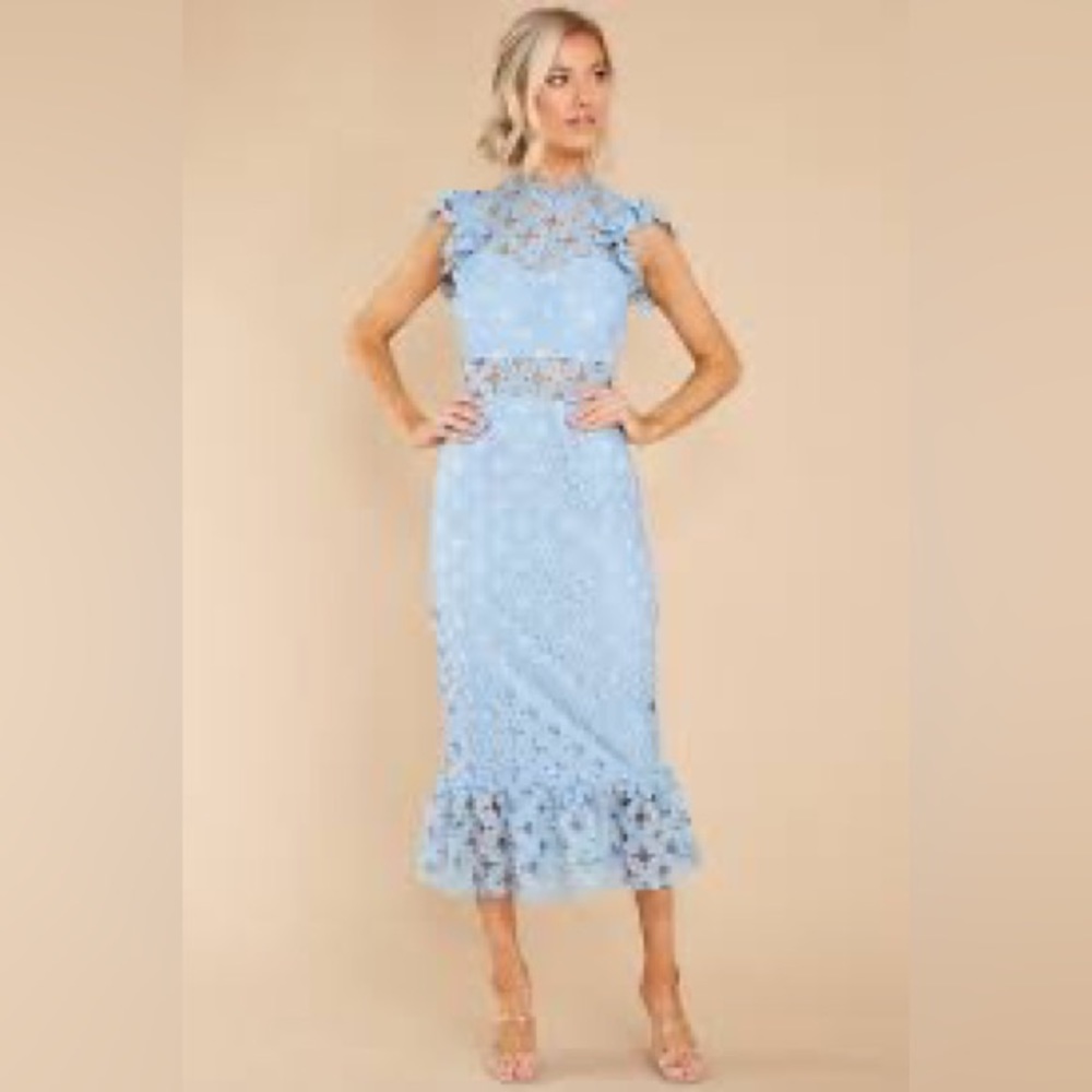 NWT Red Dress Boutique Sky Blue Crochet Midi Dress- Small